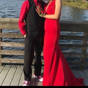Beautiful red designer prom dress! Worn once!